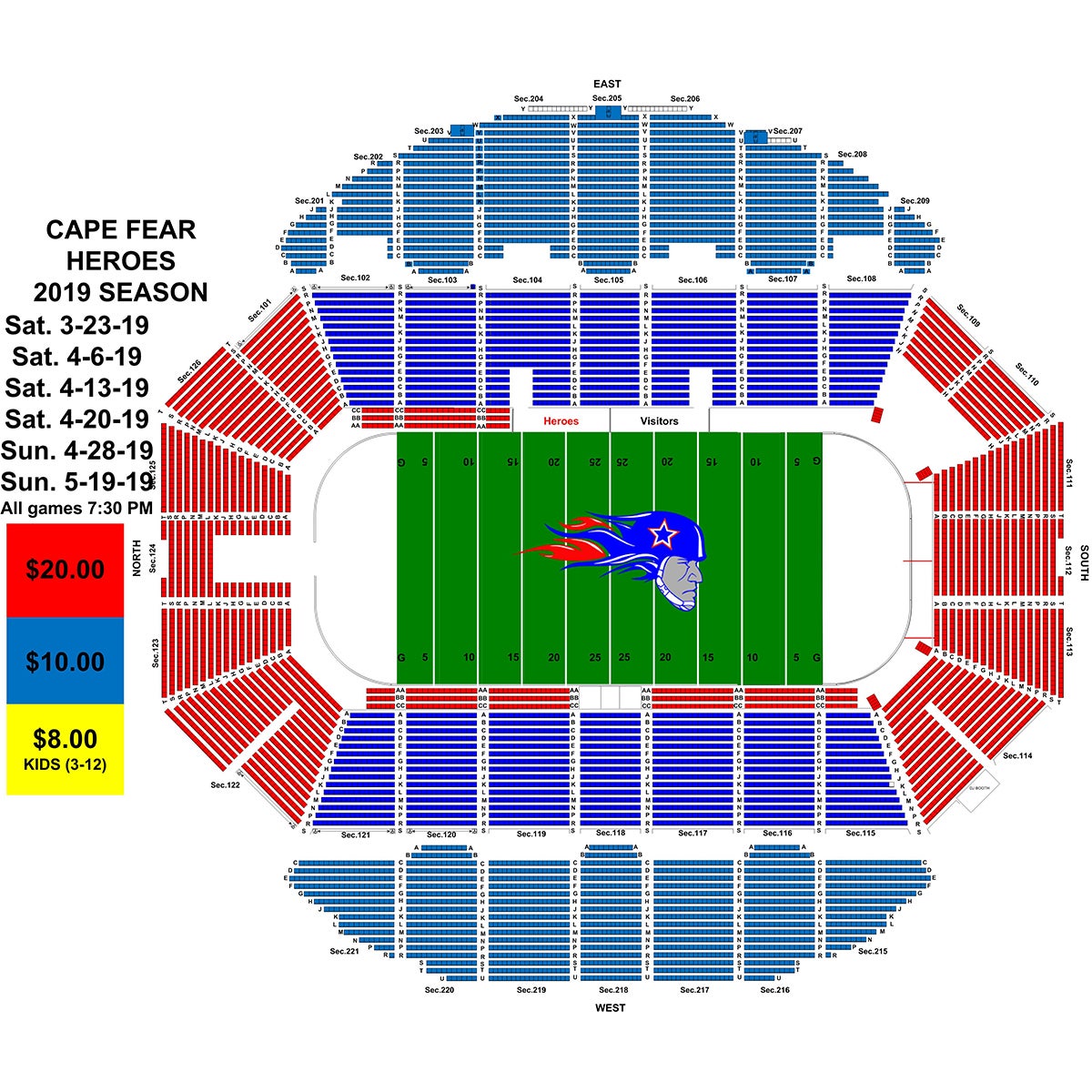 Cape Fear Heroes Vs High Country Grizzlies Crown Complex View Seating Chart